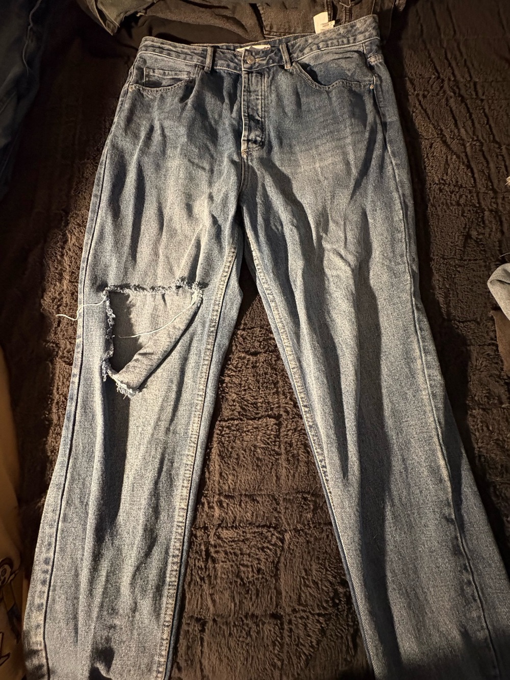 refuge Light Blue Flare Jeans with Distressed Knee